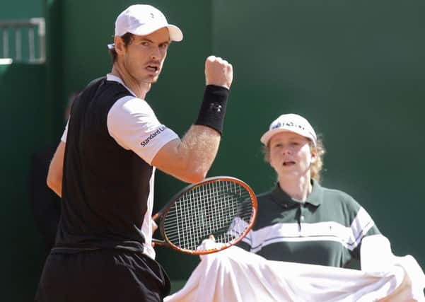 Andy Murray reacts during his quarter-final win against Canada's Milos Raonic, in Monaco. Picture: AP.