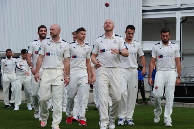 Captain Andrew Gale, leads his Yorkshire CCC squad out for their annual photocall. Picture: swpix.com