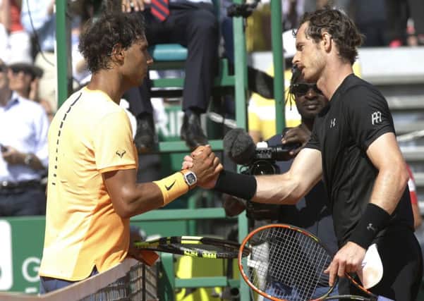 C'EST LA VIE: Spain's Rafael Nadal shakes hands with Andy Murray after their semi final match of the Monte Carlo Tennis Masters in Monaco.