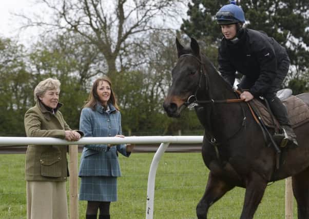 Liz Philip, left, Askham Bryan College's executive principal, is pictured with Deirdre Johnston of Mark Johnston Racing, Middleham, and a member of the technical advisory committee, as they launch the College's new Racing Stream academy.   Pictured riding Leyla's Hero is Danielle Mooney.   Pic: Mike Cowling.