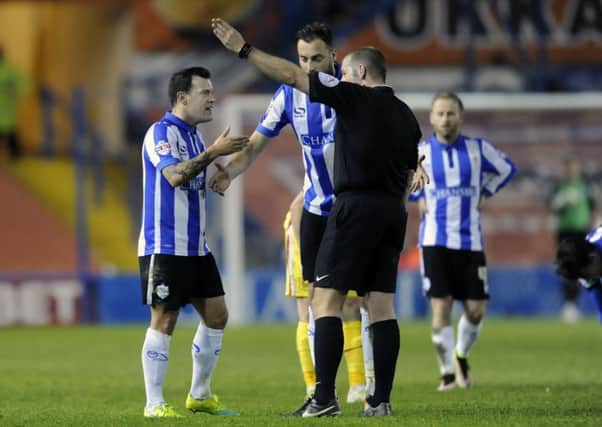 GONE: Sheffield Wednesday's Ross Wallace is sent off in Tuesday night's 0-0 draw with MK Dons. Picture: Steve Ellis.