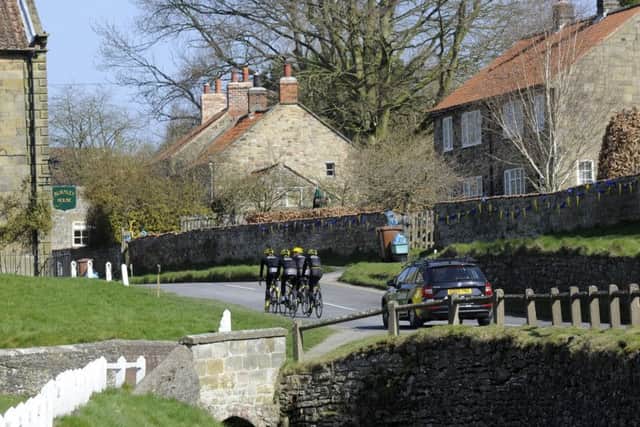 JLT Condor Cycling Team riders Tom Moses, Chris Lawless, Stephen Williams and Graham Briggs ride through Hutton le Hole during of their recce of the third stage of the Tour de Yorkshire from Middlesborough to Scarborough. (Picture: Bruce Rollinson)