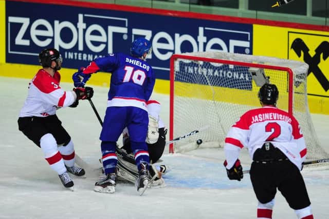 Colin Shields scores GB's eighth and final goal. Picture: Colin Lawson.