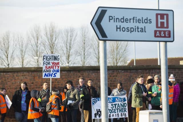 Junior doctors strike outside of Pinderfields hospital in Wakefield during a recent strike