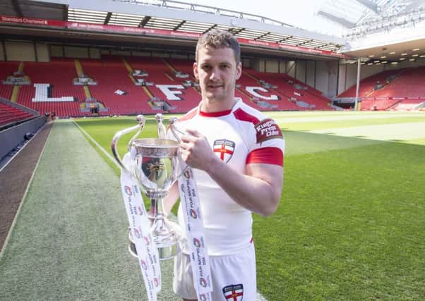 The Four Nations Trophy at Anfield Stadium with Wigan and England's Sean O'Loughlin