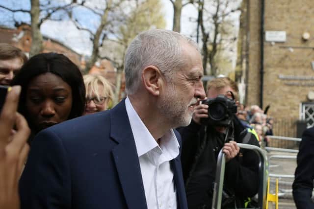 Labour party leader Jeremy Corbyn arrives for a private meeting with US President Barack Obama at Lindley Hall in Westminster, London.