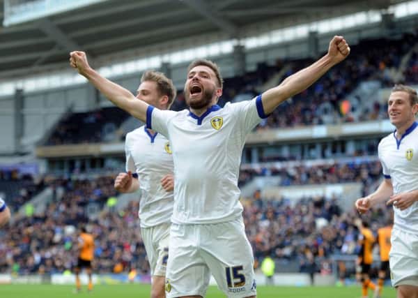 Leeds's Stuart Dallas celebrates his goal.