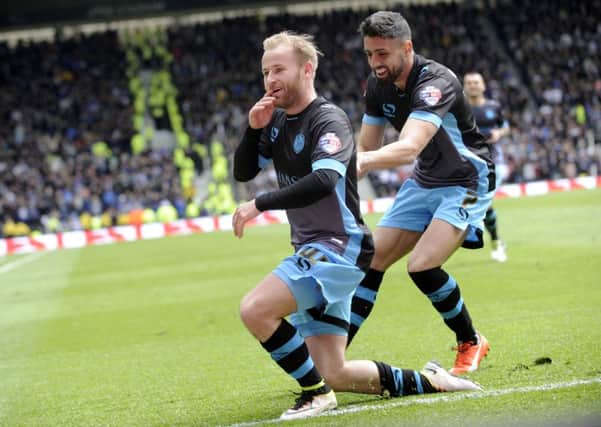 Barry Bannan is delighted after giving Sheffield Wednesday the lead against Derby County on Saturday (Picture: Steve Ellis).
