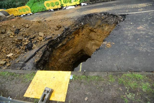 The giant sinkhole on Hutcliffe Wood Road in Sheffield. Picture: Scott Merrylees