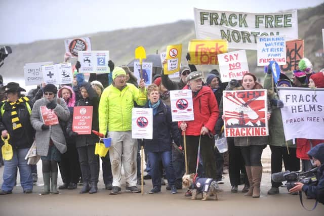 Anti-fracking demonstrators on Scarborough's south bay.
