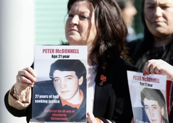 Relatives of Peter McDonnell at the Hillsborough inquest, Britain's greatest sporting tragedy and the darkest hour in the history of South Yorkshire Police.