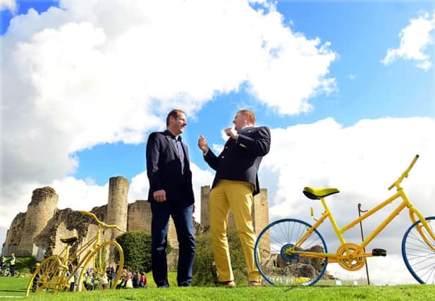 Sir Gary Verity and Christian Prudhomme visit Conisbrough Castle ahead of the Tour de Yorkshire