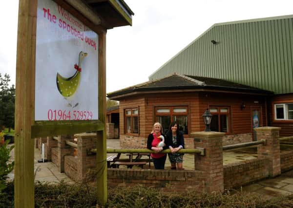 Helen Evison, left, and Jo King outside The Spotted Duck at Fitling, near Withernsea.  Pic: Gary Longbottom
