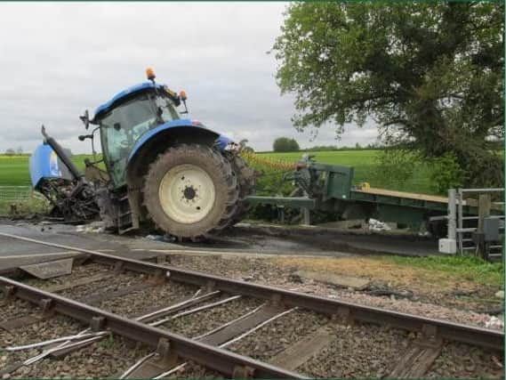The damaged tractor following the accident (image courtesy of British Transport Police)