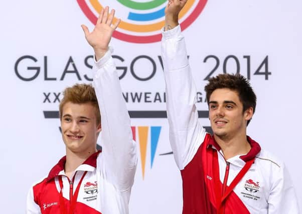 Chris Mears and Jack Laugher celebrate gold in the Men's 3m Synchro Final at the Glasgow Commonwealth Games. Picture: Alex Whitehead/SWpix.com