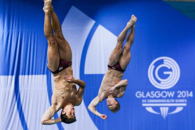 Chris Mears and Jack Laugher on their way to winning gold in the Men's 3m Synchro Final at the Glasgow Commonwealth Games. Picture: Alex Whitehead/SWpix.com