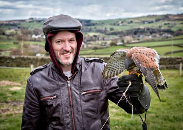 Actor Jack Lord during a visit by the cast and creatives of the West Yorkshire Playhouse production of Kes to SMJ Falconry Centre in Oxenhope near Keighley.  Pic: Anthony Robling.