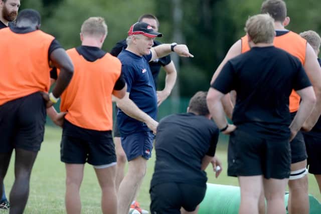 Doncaster Knights coach, Clive Griffiths, during a training session at Castle Park.