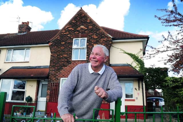 Frank Inman who was a boy in Hull when the Hull Blitz took place in May 1941. Pictured outside 39 Brandsby Grove, the house he lived in as a child. 
Picture : Jonathan Gawthorpe