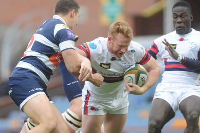 SHOWDOWN: Doncaster Knights centre and try-scorer Will Hurrell attacks the Carnegie defence. Picture: Steve Riding