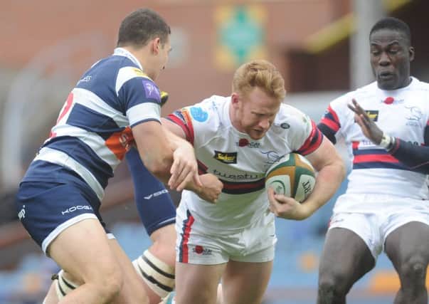 SHOWDOWN: Doncaster Knights centre and try-scorer Will Hurrell attacks the Carnegie defence. Picture: Steve Riding