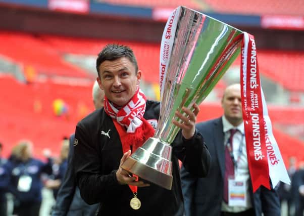 Paul Heckingbottom at Wembley with JPT Trophy.