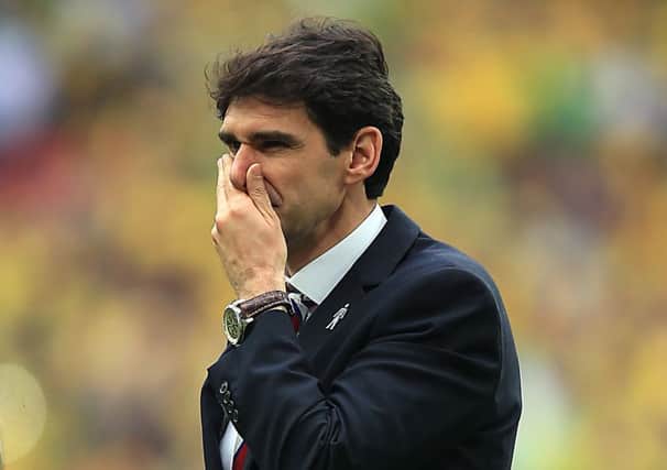Middlesbrough head coach Aitor Karanka cuts a dejected figure after last year's play-off final loss at Wembley (Picture: Mike Egerton/PA Wire).