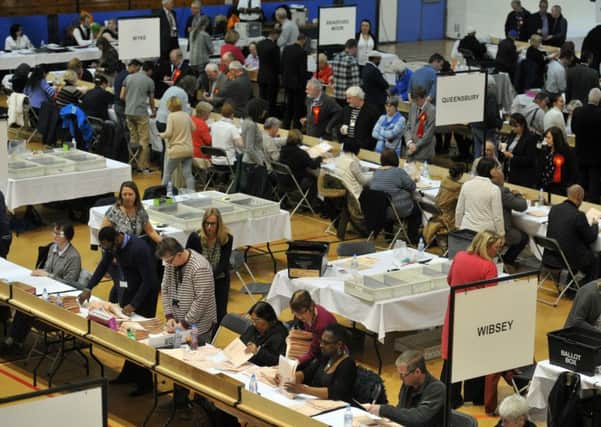 Count underway at the Richard Dunn Sports centre in Bradford for the local council elections.  Picture: Tony Johnson
