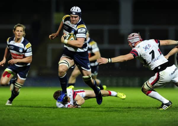 Ryan Burrows charges forward for his match-winning try against Doncaster earlier this season.