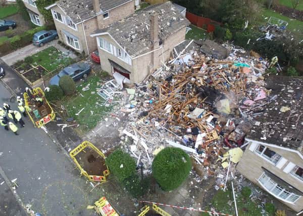 Aerial view of the house in York which exploded in a gas blast.
