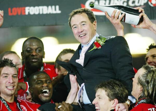 Middlesbrough chairman Steve Gibson celebrates the club's victory in the 2004 Carling Cup final at the Millennium Stadium, Cardif (Picture: David Davies/PA Wire).