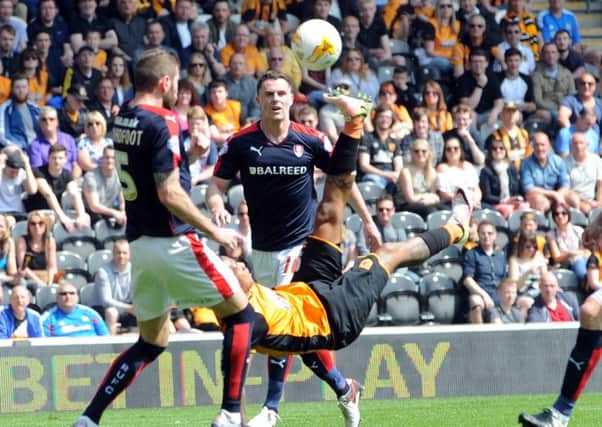 Abel Hernandez scores with an overhead kick to make it 2-1. (Picture: Simon Hulme)