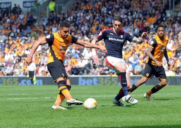 Hull City's Jake Livermore scores to make it 5-0 against Rotherham on Saturday. Picture: Simon Hulme.