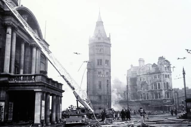 This picture shows the bomb damage caused to Victoria Square.  Picture: Gerard Binks.