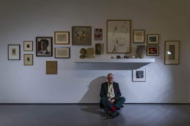 Tim Sayer with pieces from his collection on display at The Hepworth, Wakefield