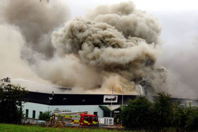 The fire that destroyed the premises of Airedale International in September 2013.