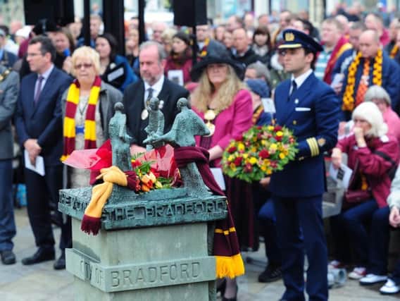 31st Anniversary Commemoration of the Bradford City Fire Disaster in Centenary Square. Picture: Jonathan Gawthorpe