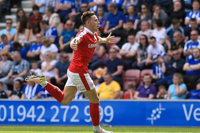 Barnsley's Josh Brownhill celebrates his stunning goal agauinst Wigan on Sunday. Picture: Nigel French/PA.