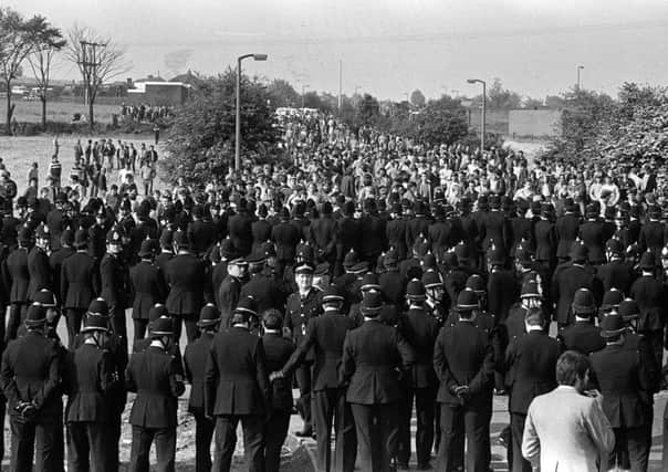 A scene from the confrontation between police and miners at Orgreave in 1984.