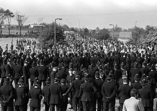 The battle lines at Orgreave during the Miners' Strike.
