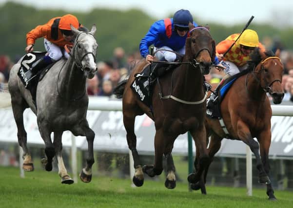 Clever Cookie, centre, wins the Betway Yorkshire Cup on day three of the Dante Festival at York (Picture: Mike Egerton/PA Wire).