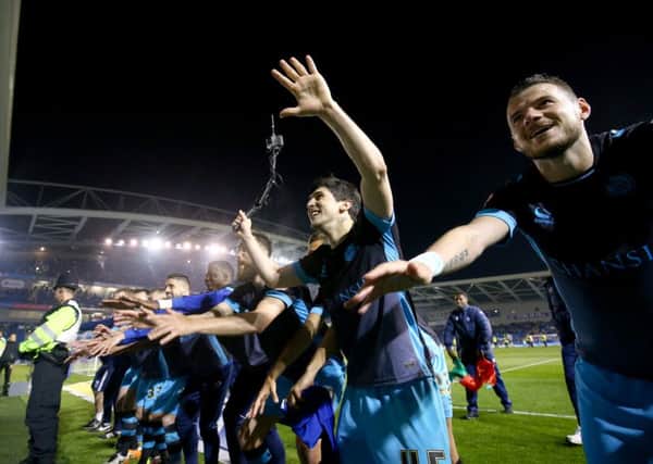 Sheffield Wednesday celebrate after reaching the Championship play-off final at Wembley with a 3-1 aggregate win over Brighton (Picture: Gareth Fuller/PA Wire).