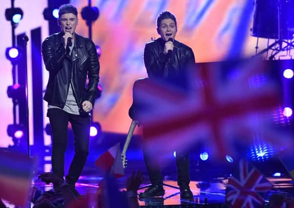 Britain's Joe and Jake perform the song 'You're Not Alone' during the Eurovision Song Contest final in Stockholm.