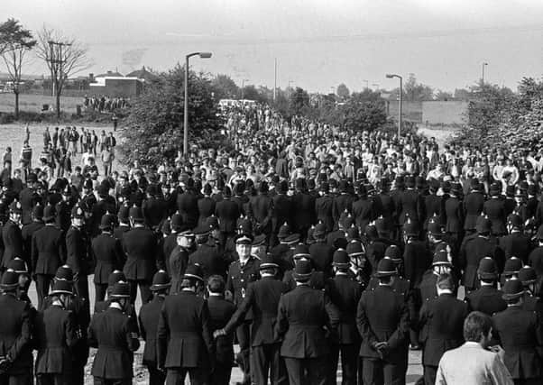 A scene from the Battle of Orgreave, the clash between miners and police in 1984.