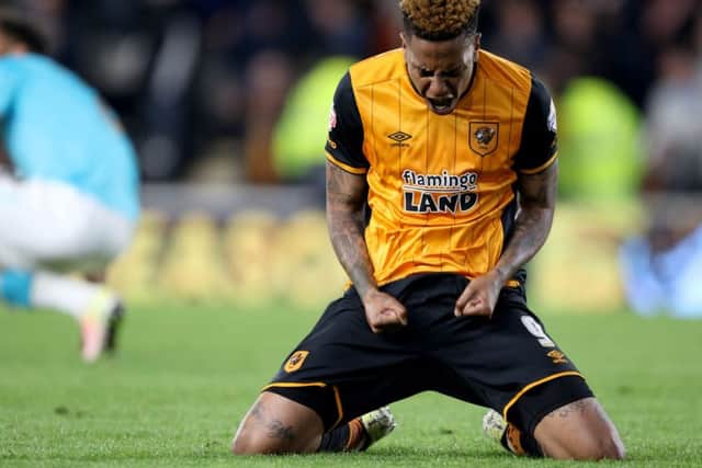 Hull City's Abel Hernandez celebrates after the final whistle at the KC Stadium. Picture: Richard Sellers/PA.