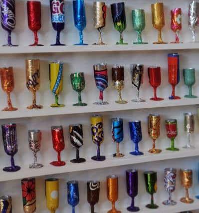 Goblets made from foil wrappers, artwork by Jo. Picture Tony Johnson