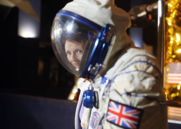 Britain's first astronaut Helen Sharman at the Science Museum in London with the space suit she wore 25 years ago on her journey into space: Steve Parsons/PA Wire