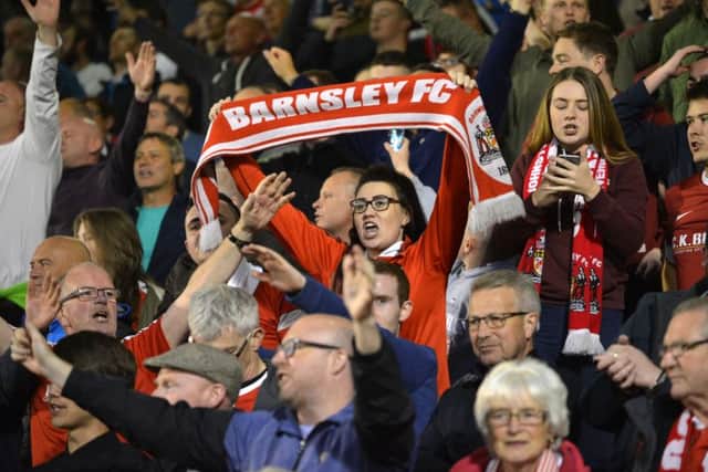 Barnsley's fans celebrate.
 Picture : Jonathan Gawthorpe