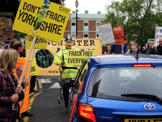 Demonstrators outside County Hall in Northallerton. Image:  John Giles/PA Wire