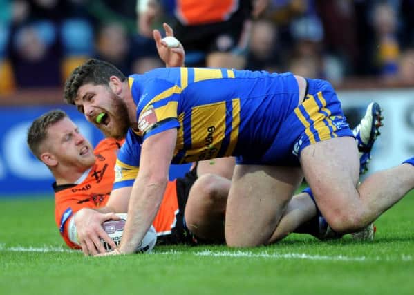 Mitch Garbutt scores a try against Castleford.